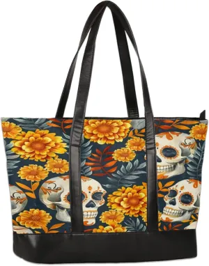 Women Tote Bag with Zipper, Shopper Handbag Travel Purse, PU Leather Laptop Tote Bags, Weekender Tote Bags