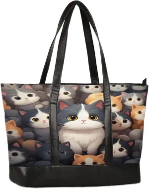 Women Tote Bag with Zipper, Shopper Handbag Travel Purse, PU Leather Laptop Tote Bags, Weekender Tote Bags