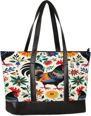 Women Tote Bag with Zipper, Shopper Handbag Travel Purse, PU Leather Laptop Tote Bags, Weekender Tote Bags