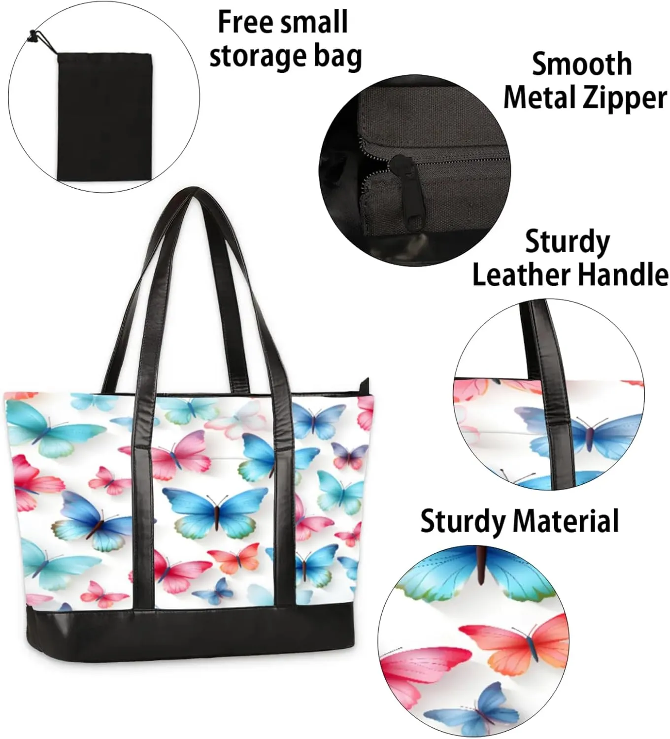 Women Tote Bag with Zipper, Shopper Handbag Travel Purse, PU Leather Laptop Tote Bags, Weekender Tote Bags