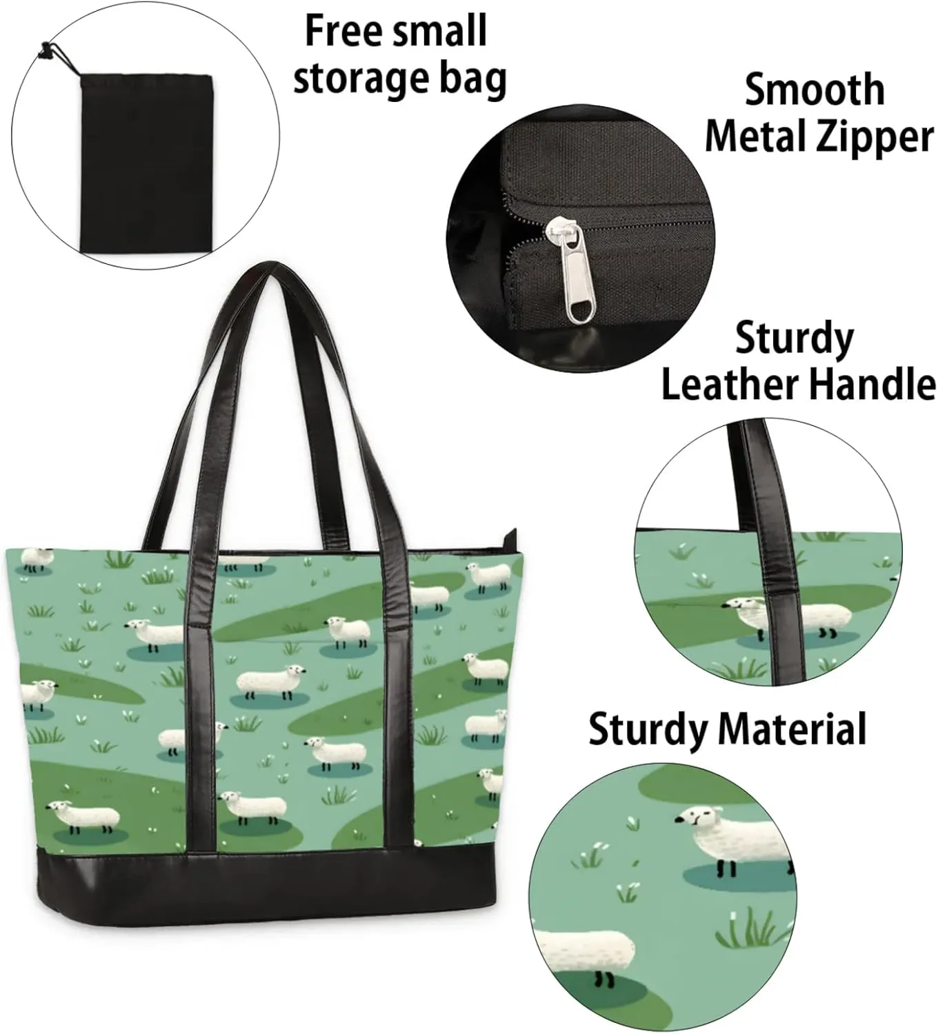 Women Tote Bag with Zipper, Shopper Handbag Travel Purse, PU Leather Laptop Tote Bags, Weekender Tote Bags