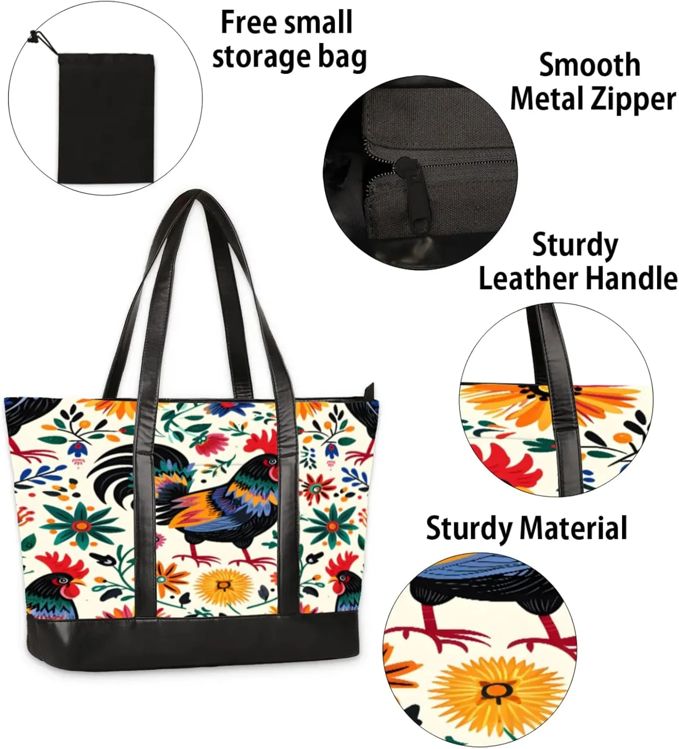 Women Tote Bag with Zipper, Shopper Handbag Travel Purse, PU Leather Laptop Tote Bags, Weekender Tote Bags