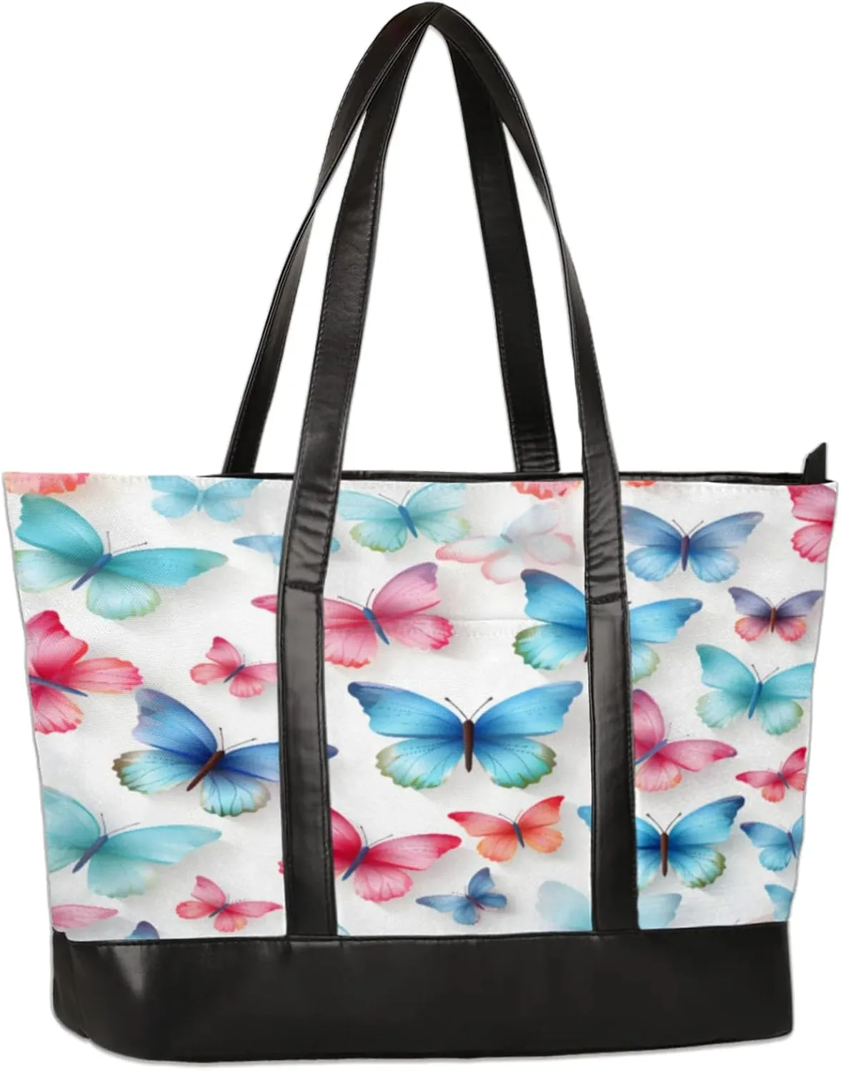 Women Tote Bag with Zipper, Shopper Handbag Travel Purse, PU Leather Laptop Tote Bags, Weekender Tote Bags