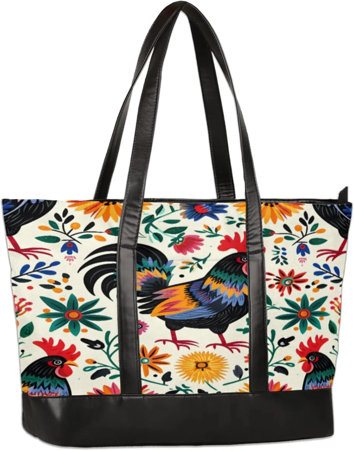 Women Tote Bag with Zipper, Shopper Handbag Travel Purse, PU Leather Laptop Tote Bags, Weekender Tote Bags