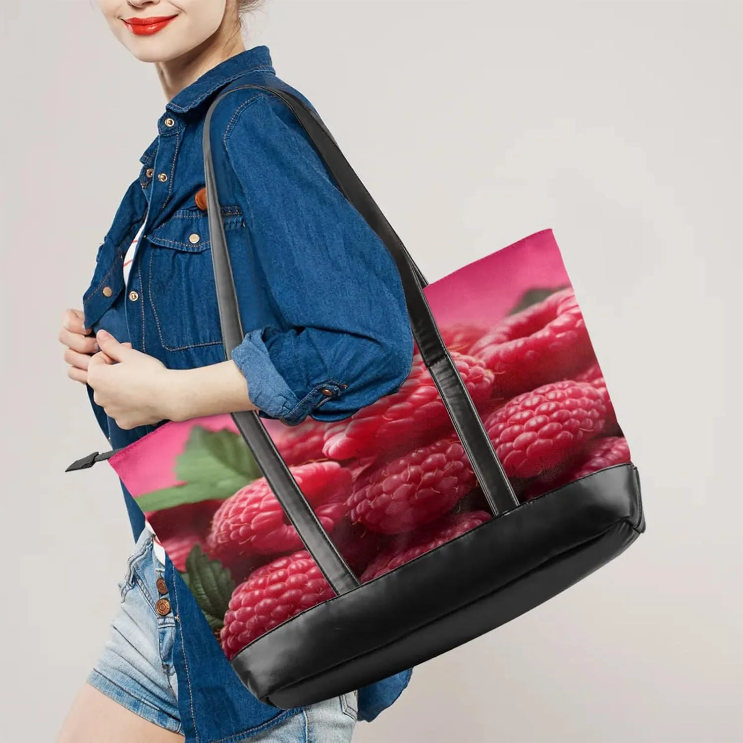 Women Tote Bag with Zipper, Shopper Handbag Travel Purse, PU Leather Laptop Tote Bags, Weekender Tote Bags