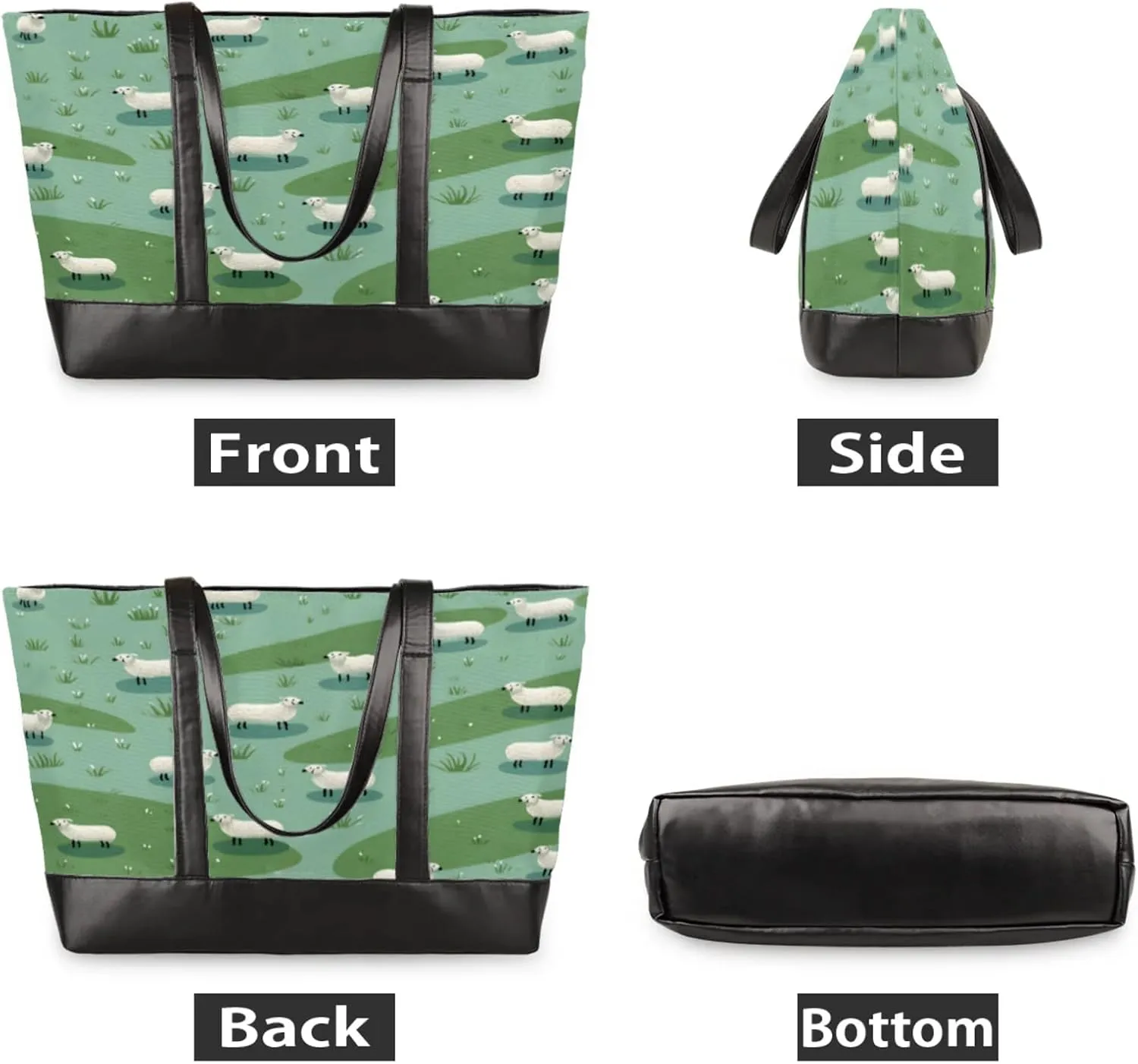 Women Tote Bag with Zipper, Shopper Handbag Travel Purse, PU Leather Laptop Tote Bags, Weekender Tote Bags