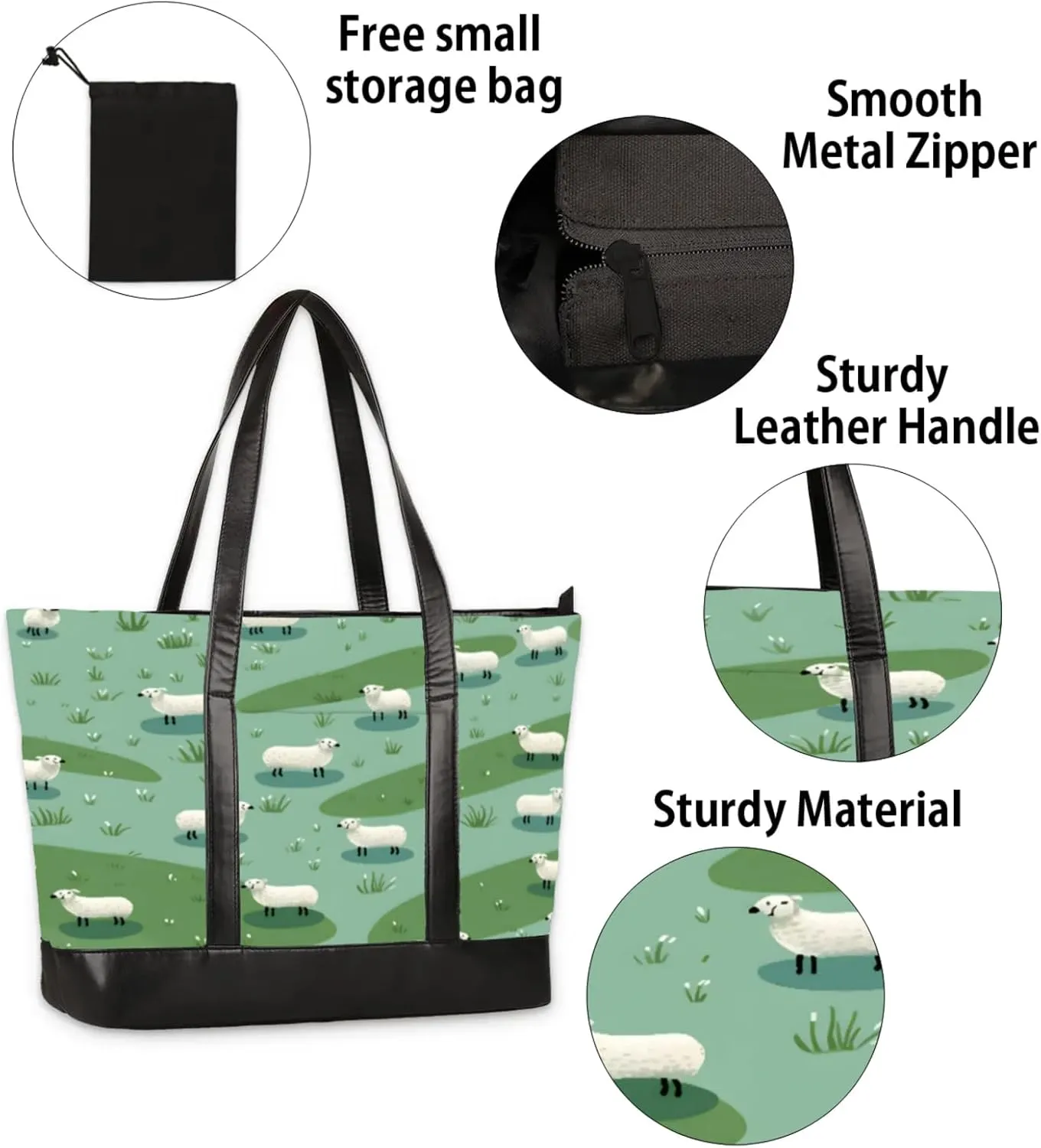 Women Tote Bag with Zipper, Shopper Handbag Travel Purse, PU Leather Laptop Tote Bags, Weekender Tote Bags