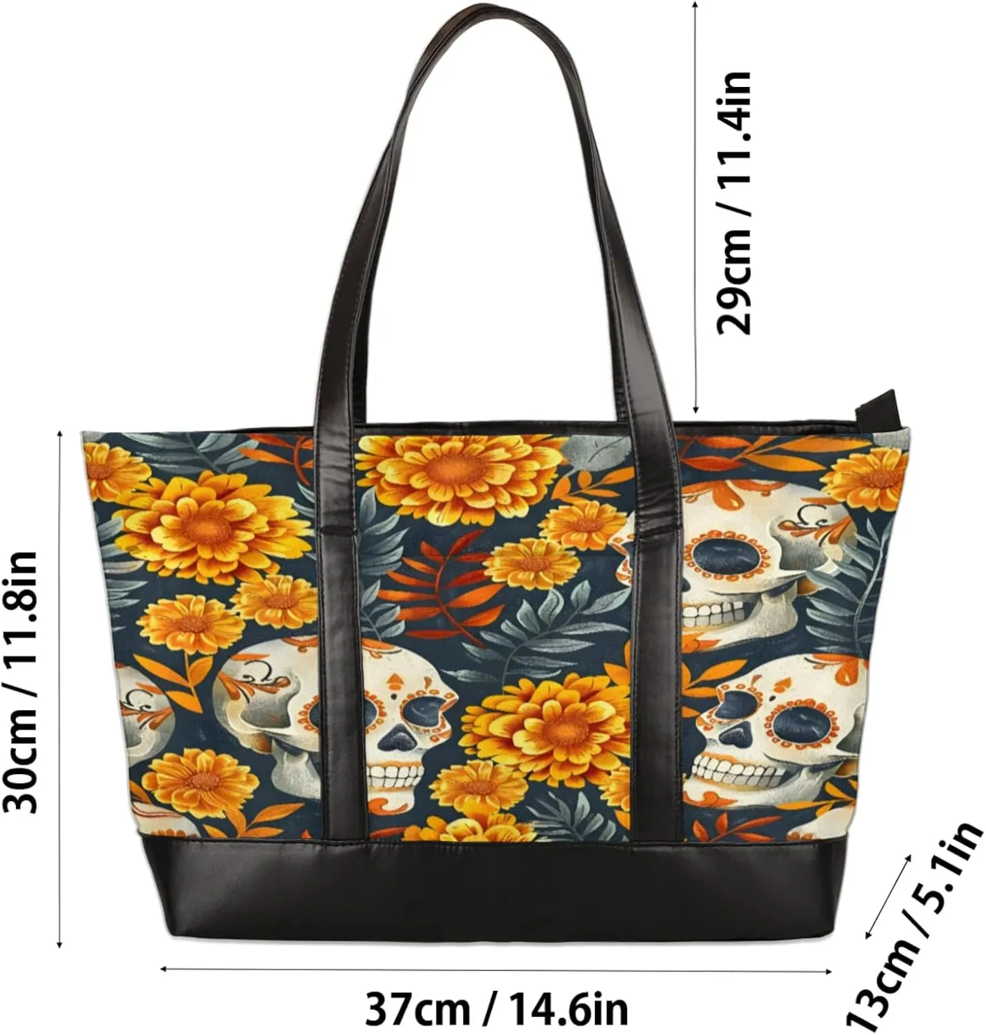 Women Tote Bag with Zipper, Shopper Handbag Travel Purse, PU Leather Laptop Tote Bags, Weekender Tote Bags