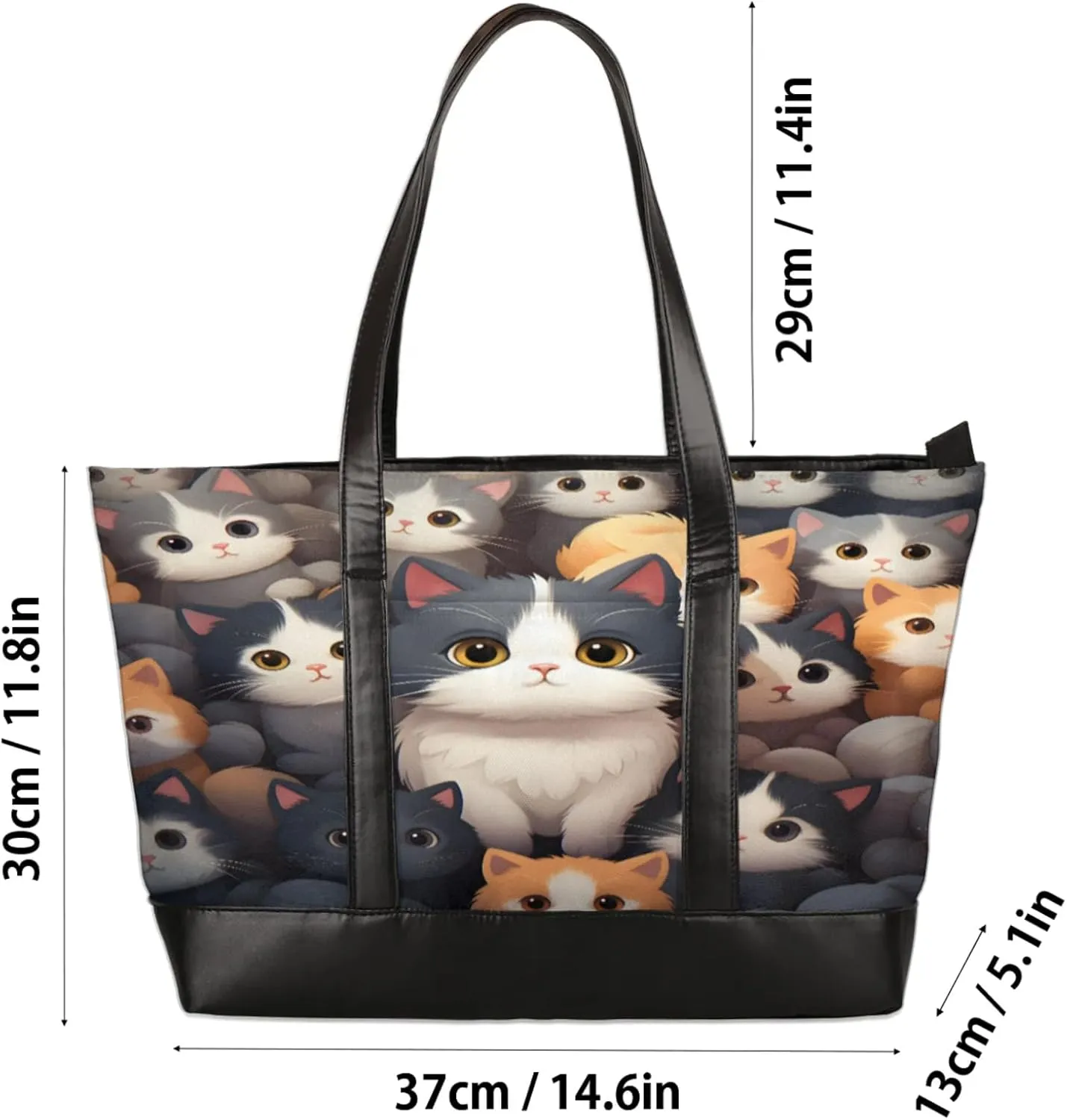 Women Tote Bag with Zipper, Shopper Handbag Travel Purse, PU Leather Laptop Tote Bags, Weekender Tote Bags