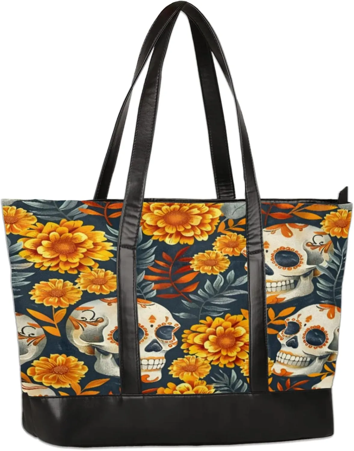 Women Tote Bag with Zipper, Shopper Handbag Travel Purse, PU Leather Laptop Tote Bags, Weekender Tote Bags