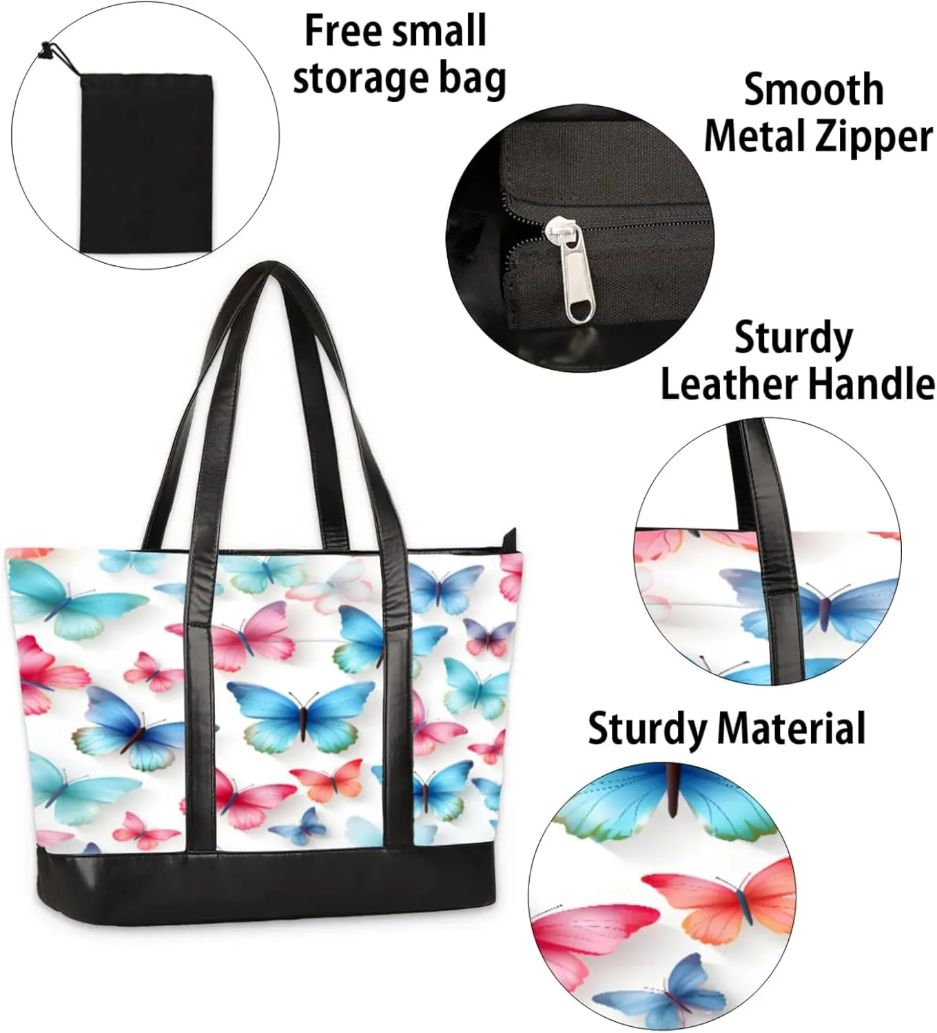 Women Tote Bag with Zipper, Shopper Handbag Travel Purse, PU Leather Laptop Tote Bags, Weekender Tote Bags