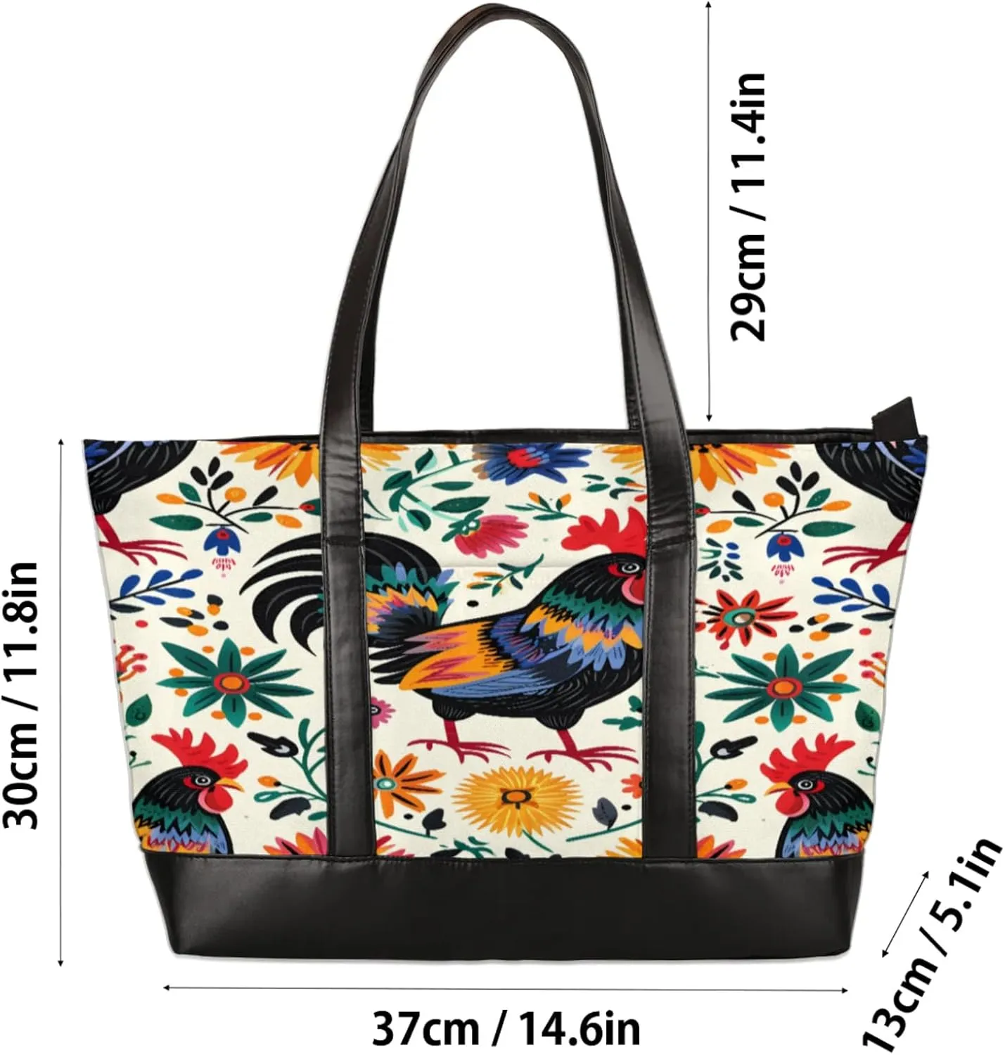 Women Tote Bag with Zipper, Shopper Handbag Travel Purse, PU Leather Laptop Tote Bags, Weekender Tote Bags
