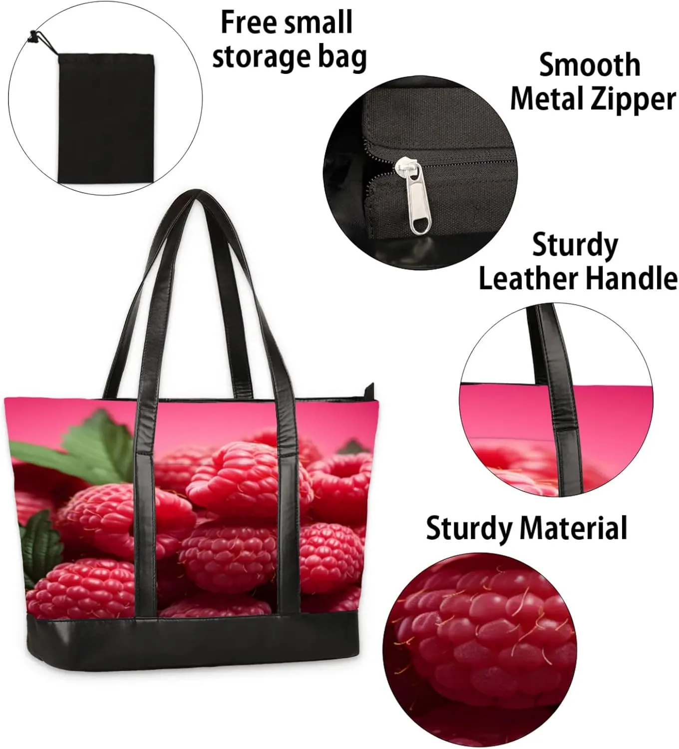Women Tote Bag with Zipper, Shopper Handbag Travel Purse, PU Leather Laptop Tote Bags, Weekender Tote Bags