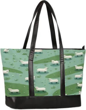 Women Tote Bag with Zipper, Shopper Handbag Travel Purse, PU Leather Laptop Tote Bags, Weekender Tote Bags