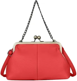 Women Tote Handbag Classical Retro Shoulder Bag Chain Strap Leather Kiss Lock Satchel Clutch Work Shopper Crossbody Bag