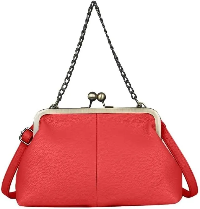 Women Tote Handbag Classical Retro Shoulder Bag Chain Strap Leather Kiss Lock Satchel Clutch Work Shopper Crossbody Bag
