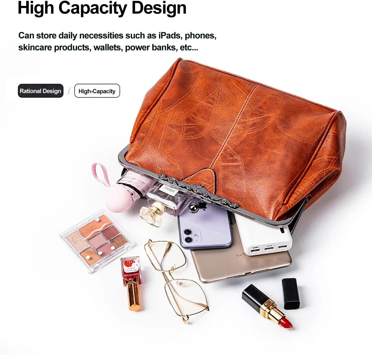 Women Vintage Hollow Handbag Oil Leather Shoulder Crossbody Bag Clutch Satchel Purse with Kiss Lock Closure