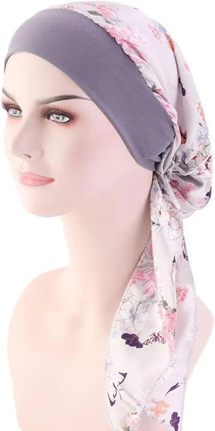 Women Vintage Silky Turbans Bonnet Elastic Wide Band Multifunction Printing Hat Chemo Hair Loss Cap