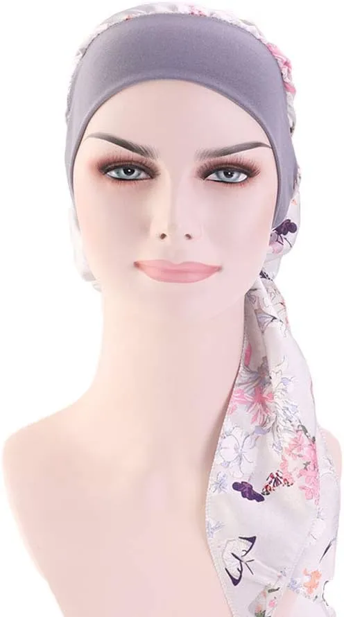 Women Vintage Silky Turbans Bonnet Elastic Wide Band Multifunction Printing Hat Chemo Hair Loss Cap
