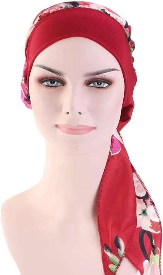 Women Vintage Silky Turbans Bonnet Elastic Wide Band Multifunction Printing Hat Chemo Hair Loss Cap