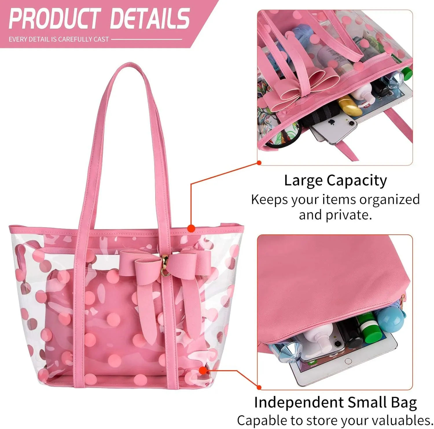 Women Waterproof PVC Clear Tote Bags Shoulder Handbag Beach Bag Shopping Work Bag