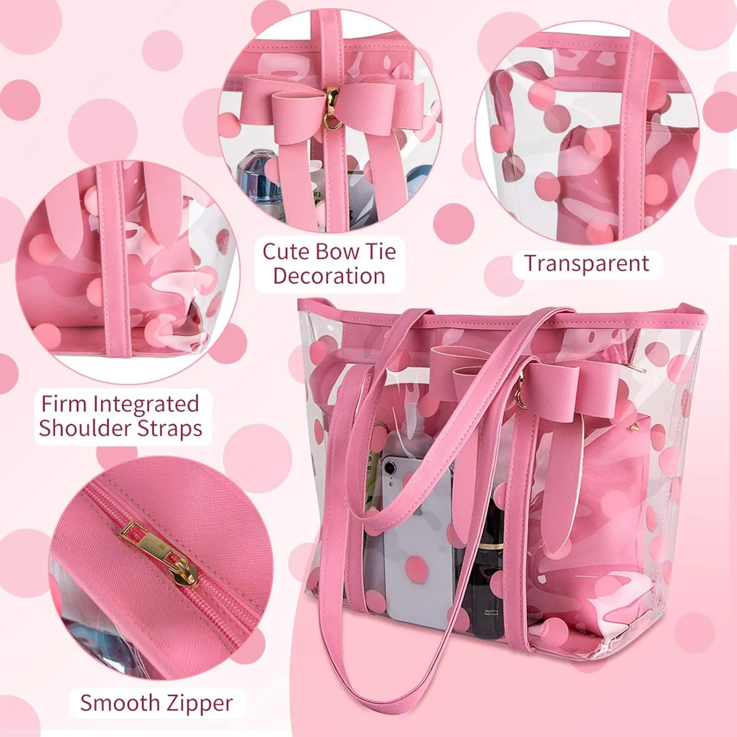 Women Waterproof PVC Clear Tote Bags Shoulder Handbag Beach Bag Shopping Work Bag