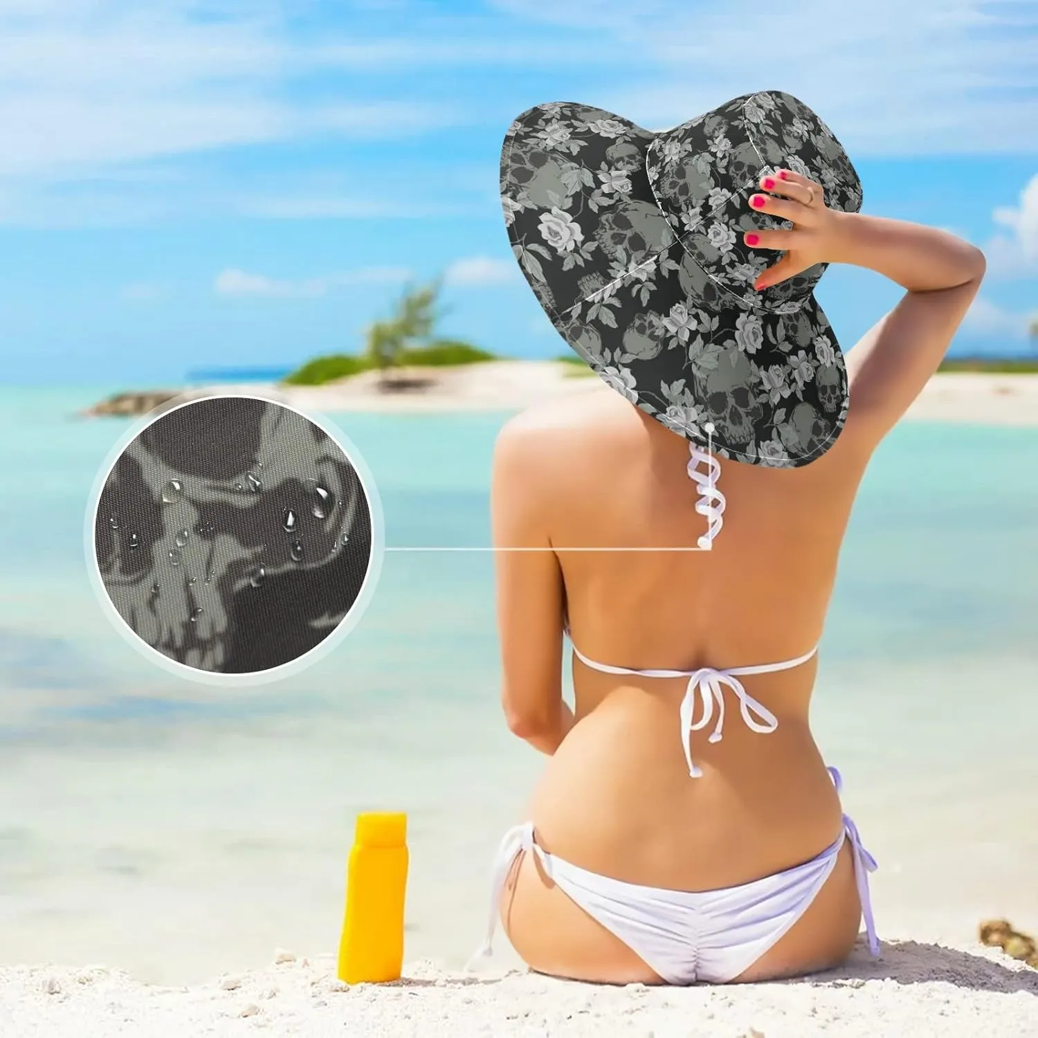 Women Wide Brim Hats Skulls Sun Hat Packable Sun Visors Floppy Summer Beach Hat for UV Protection