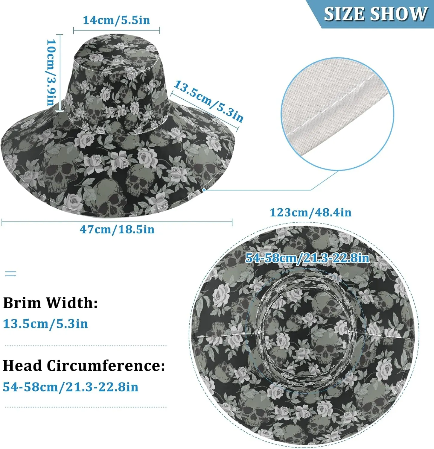 Women Wide Brim Hats Skulls Sun Hat Packable Sun Visors Floppy Summer Beach Hat for UV Protection
