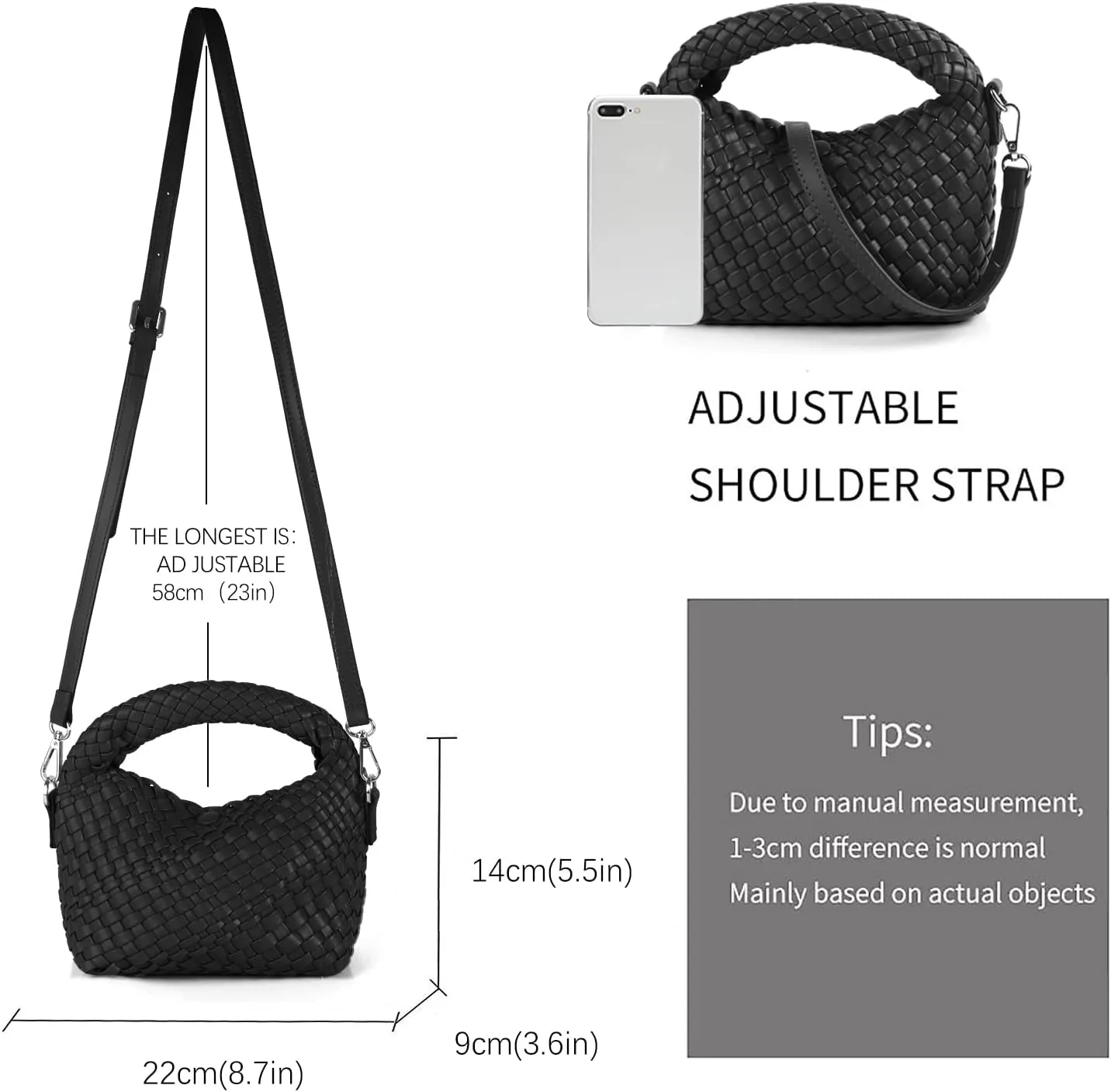 Women Woven Handbags with Detachable Strap Tote Small Crossbody Bag Hand Shoulder Bag Purses Cassual Top Handle Bags