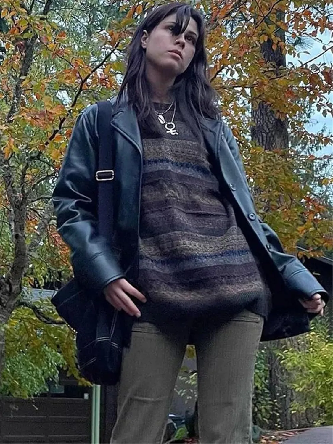 Women Y2K Argyle Striped Pullover Sweater Casual Long Sleeve Round Neck Vintage Preppy Style Pullover Knitwear