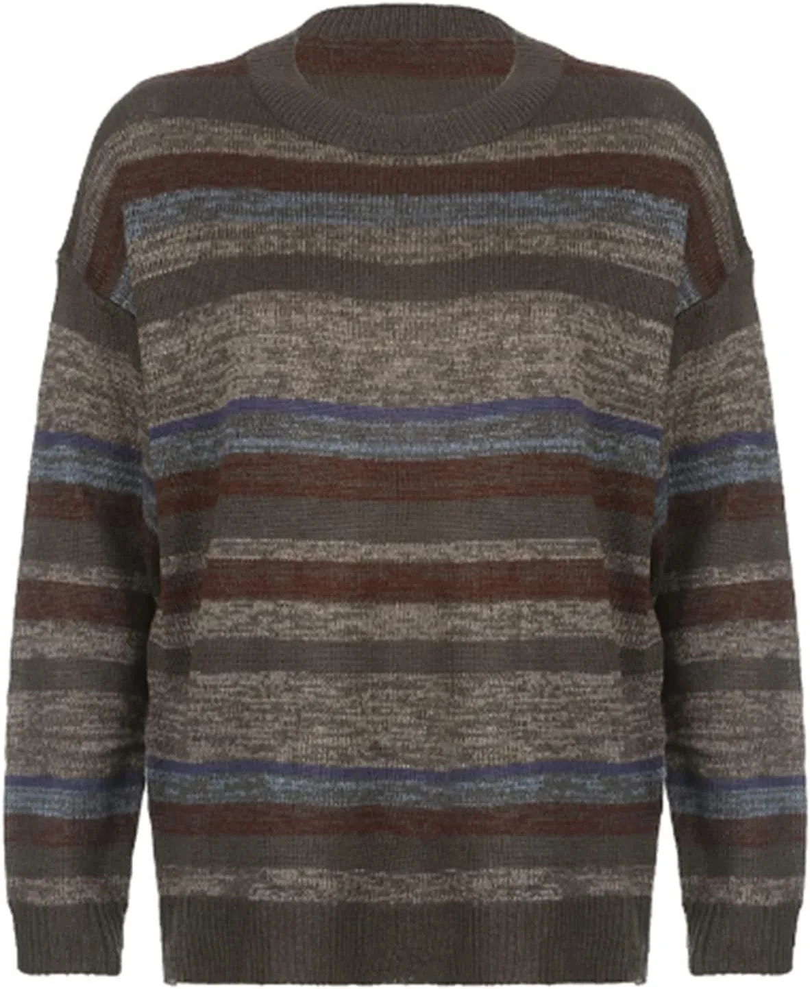 Women Y2K Argyle Striped Pullover Sweater Casual Long Sleeve Round Neck Vintage Preppy Style Pullover Knitwear