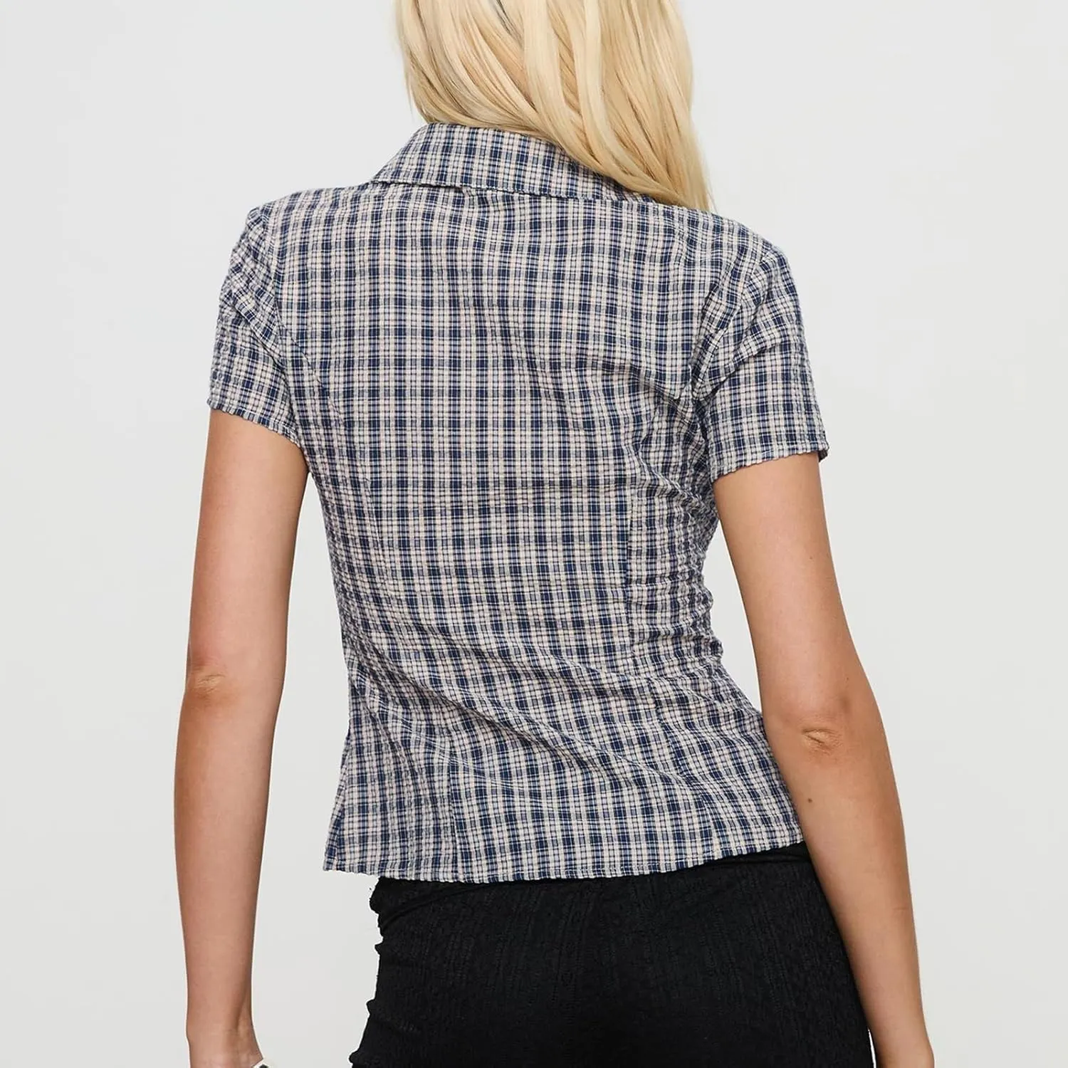 Women Y2k Slim Button Down Shirt Short Sleeve Open Front Cardigan Crop Top 90s Vintage Coquette Blouse Streetwear