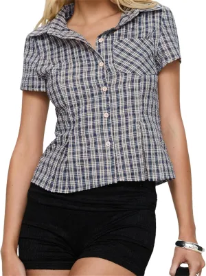 Women Y2k Slim Button Down Shirt Short Sleeve Open Front Cardigan Crop Top 90s Vintage Coquette Blouse Streetwear