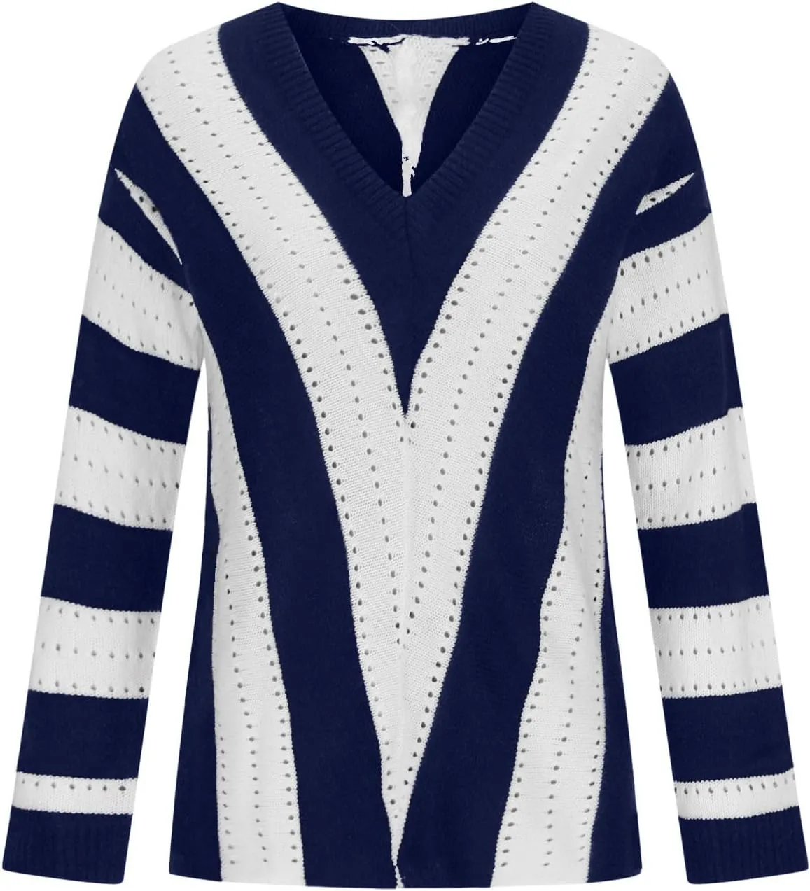 Women's 2023 Trendy Sweaters Color Blocking V-Neck Long Sleeve Loose Knit Pullover Sweater Tops Knitwear Pullovers