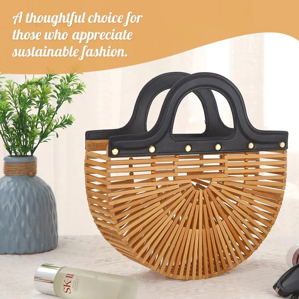 Women's Bamboo Purse by Handmade, Natural Straw Purse for Beach, Bamboo Bag