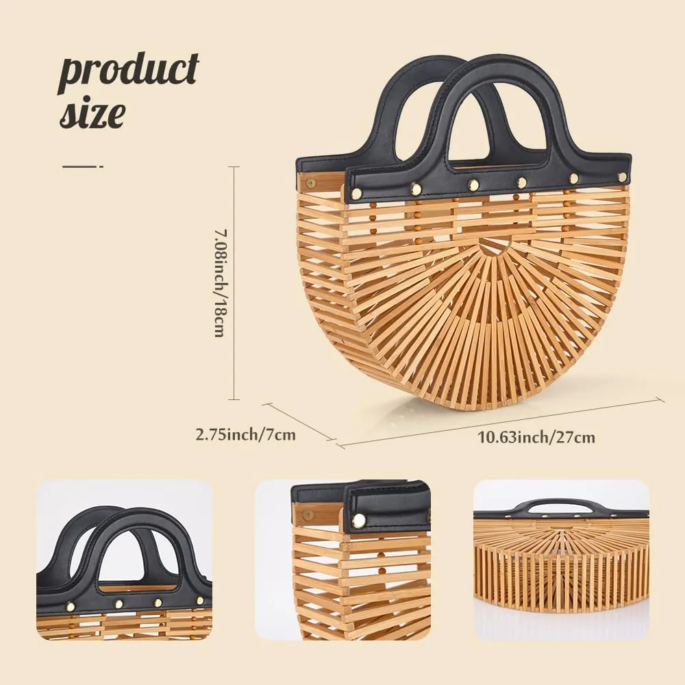 Women's Bamboo Purse by Handmade, Natural Straw Purse for Beach, Bamboo Bag