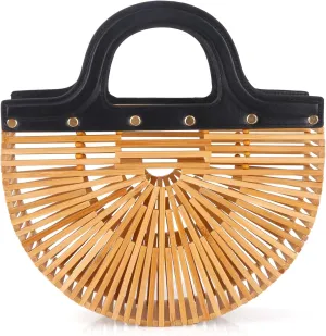 Women's Bamboo Purse by Handmade, Natural Straw Purse for Beach, Bamboo Bag