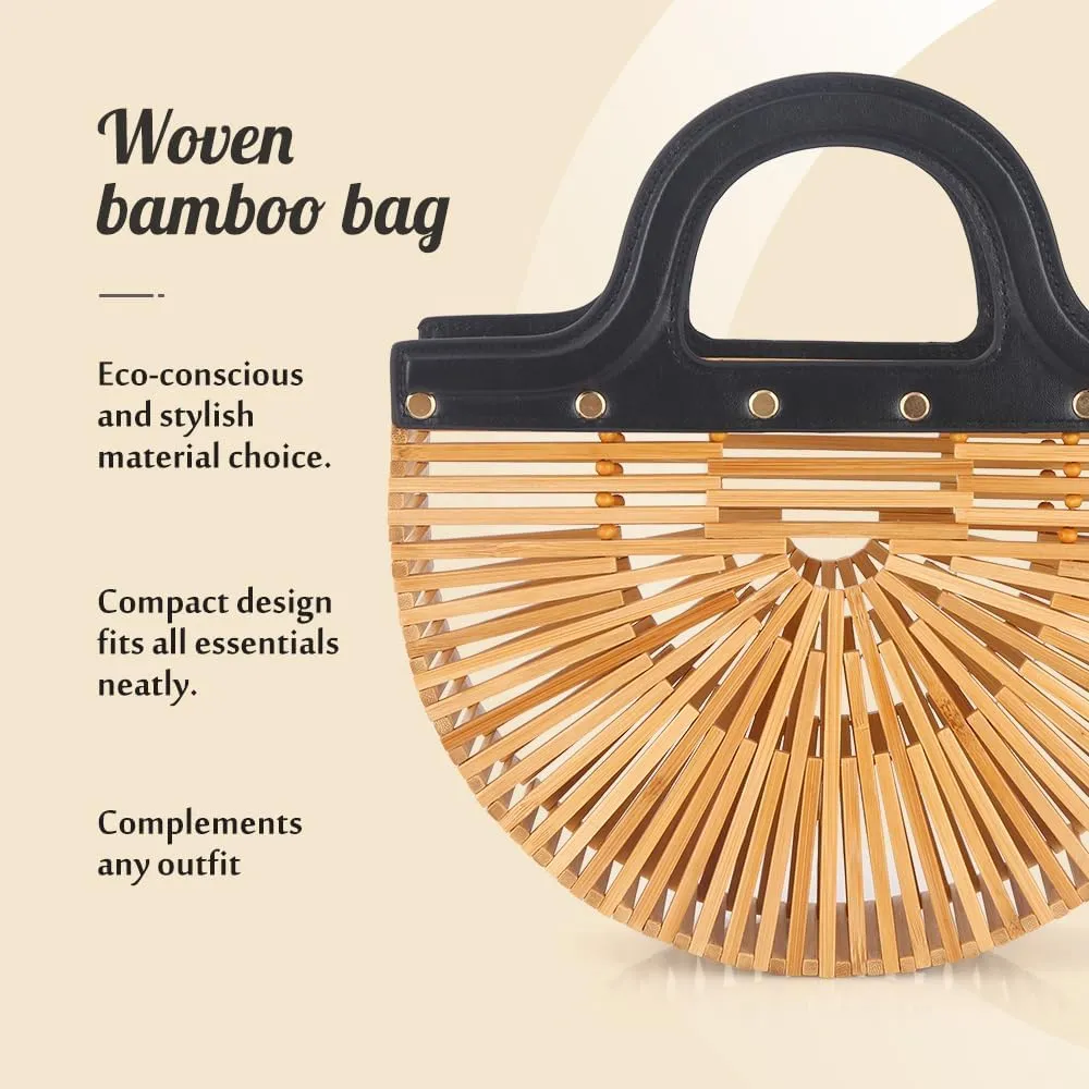 Women's Bamboo Purse by Handmade, Natural Straw Purse for Beach, Bamboo Bag