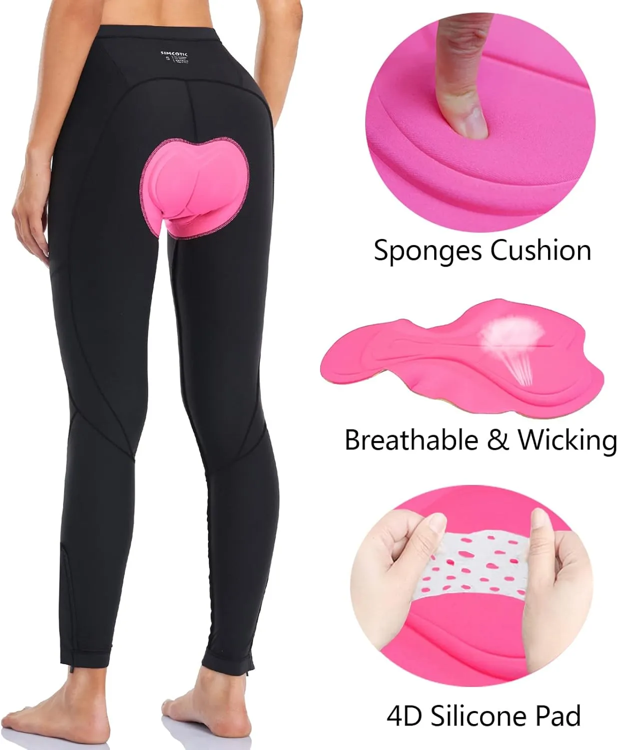 Women's Bike Pants 4D Padded Winter Cycling Pants Thermal Fleece Lined Long Bicycle Tights Compression Leggings with Pockets