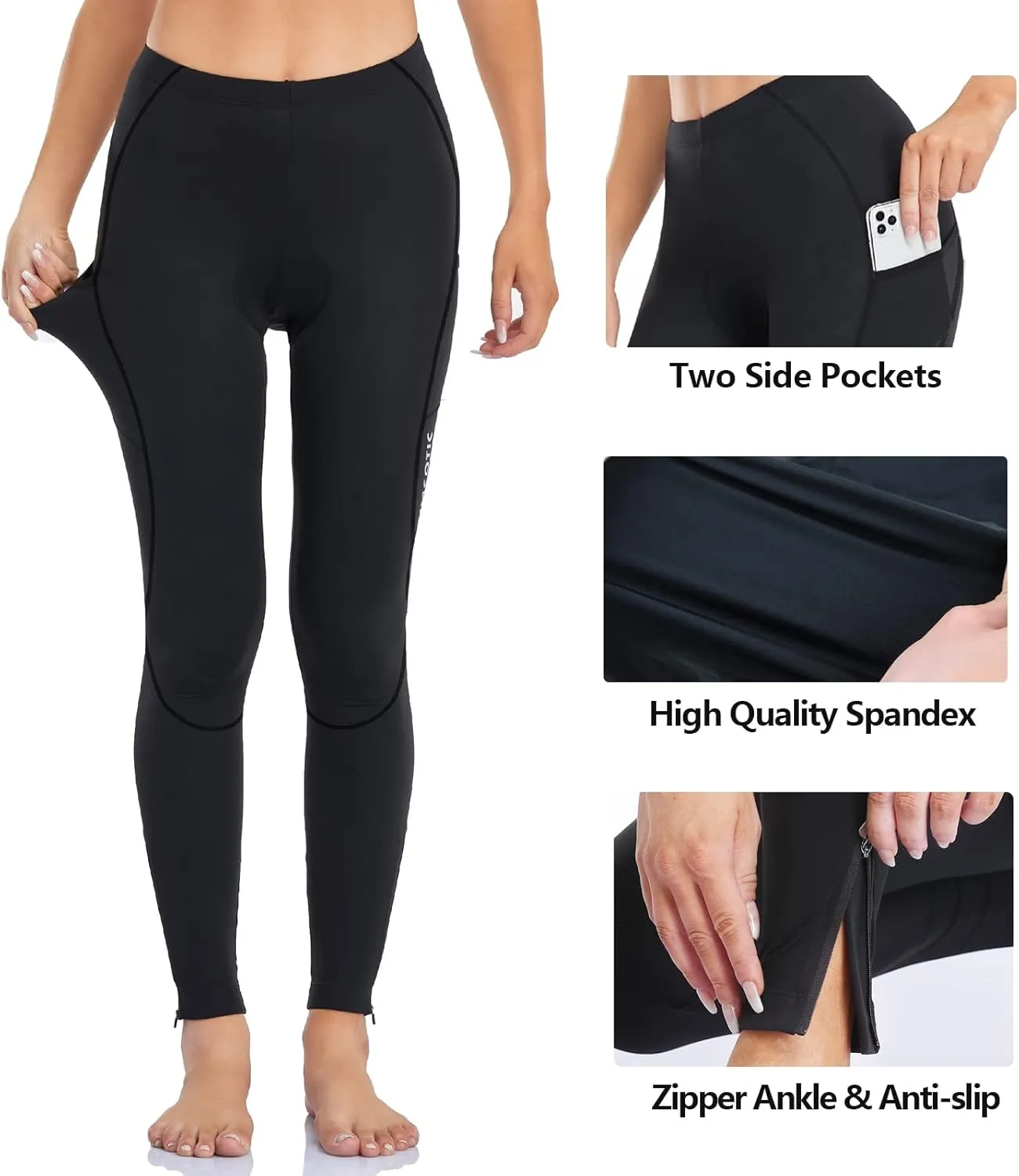 Women's Bike Pants 4D Padded Winter Cycling Pants Thermal Fleece Lined Long Bicycle Tights Compression Leggings with Pockets