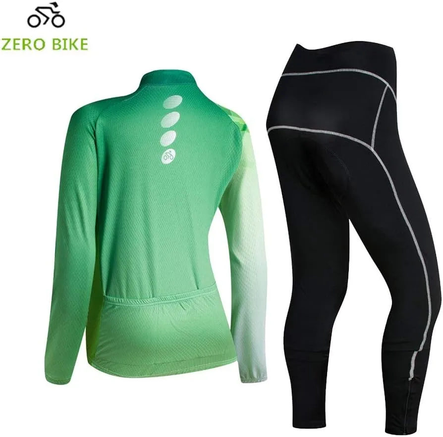 Women's Breathable Long Sleeve Cycling Suit 3D Gel Padded Bicycle Cloting Pants Set UV Protective