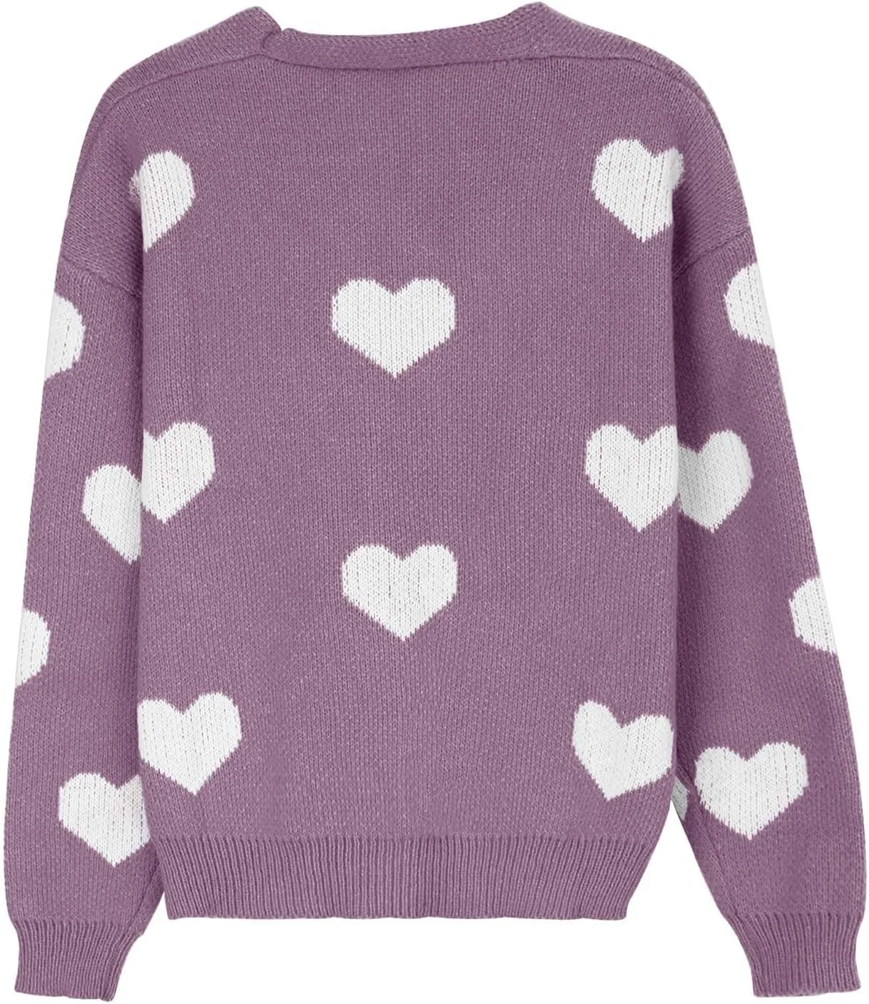 Womens Button Down Cardigan Sweater Trendy Valentines Heart Print Ribbed Knit Jumpers Solid Color V Neck Casual Coats