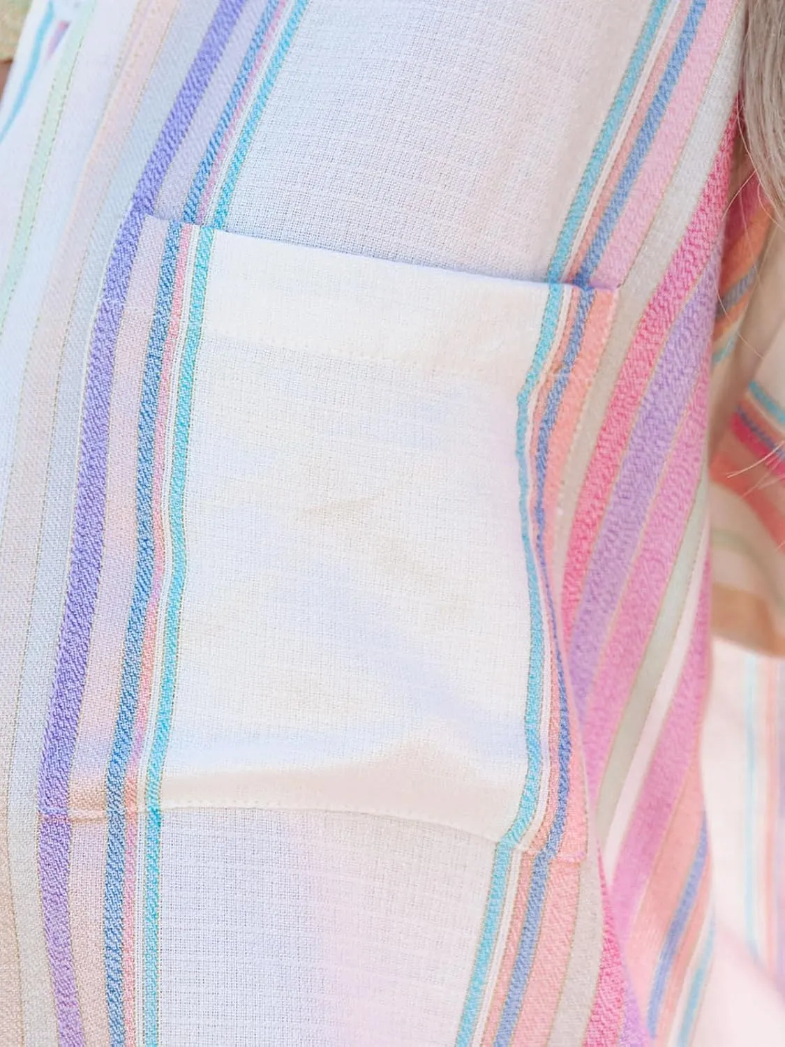 Womens Button Down Shirts Short Sleeve Summer Linen V Neck Collared Stripes Casual Blouses Tops with Pocket