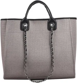Women's Canvas Totes Chain Handbag Shoulder Crossbody Bucket Bag Beach Vacation Large Capacity Versatile Hobo Top Handle