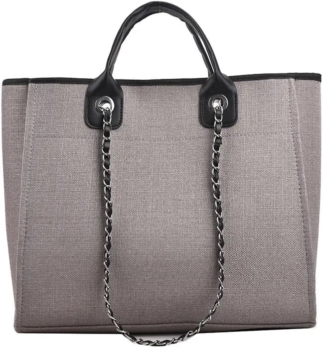 Women's Canvas Totes Chain Handbag Shoulder Crossbody Bucket Bag Beach Vacation Large Capacity Versatile Hobo Top Handle