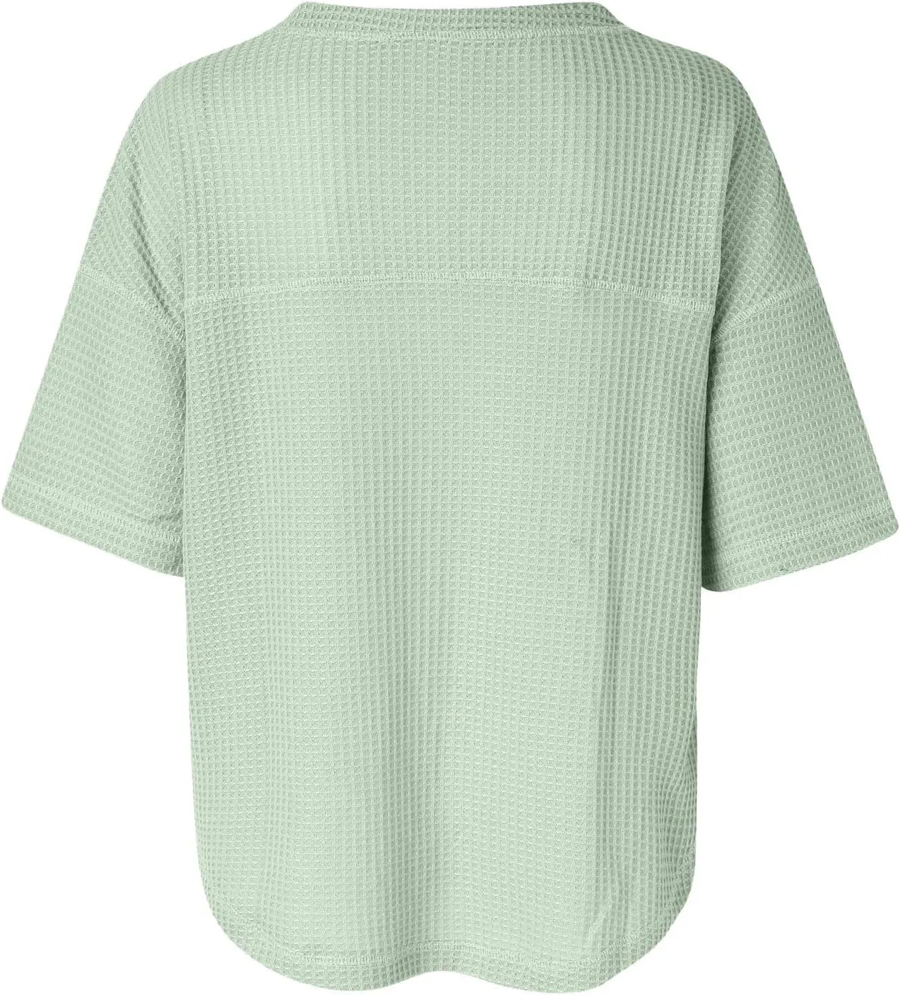 Women's Causual V Neck Tunics 2025 Waffle Knit Half Sleeve Drop Shoulder Loose Shirts Summer Dressy Work Party Blouse