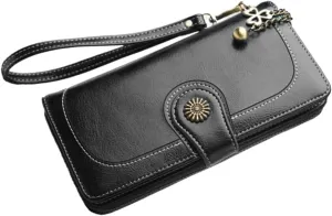 Women's Clutch Purse in Oily Wax Leather Fashionable Tote Bag Long Purse Zipper for Women Wallet Handbags