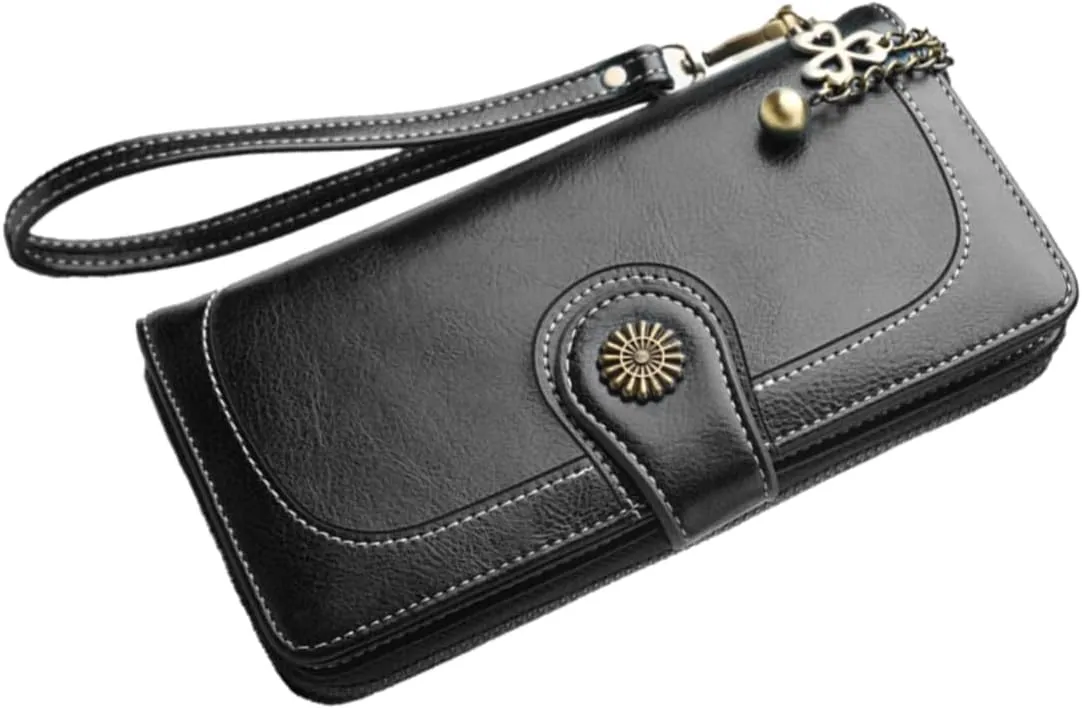 Women's Clutch Purse in Oily Wax Leather Fashionable Tote Bag Long Purse Zipper for Women Wallet Handbags