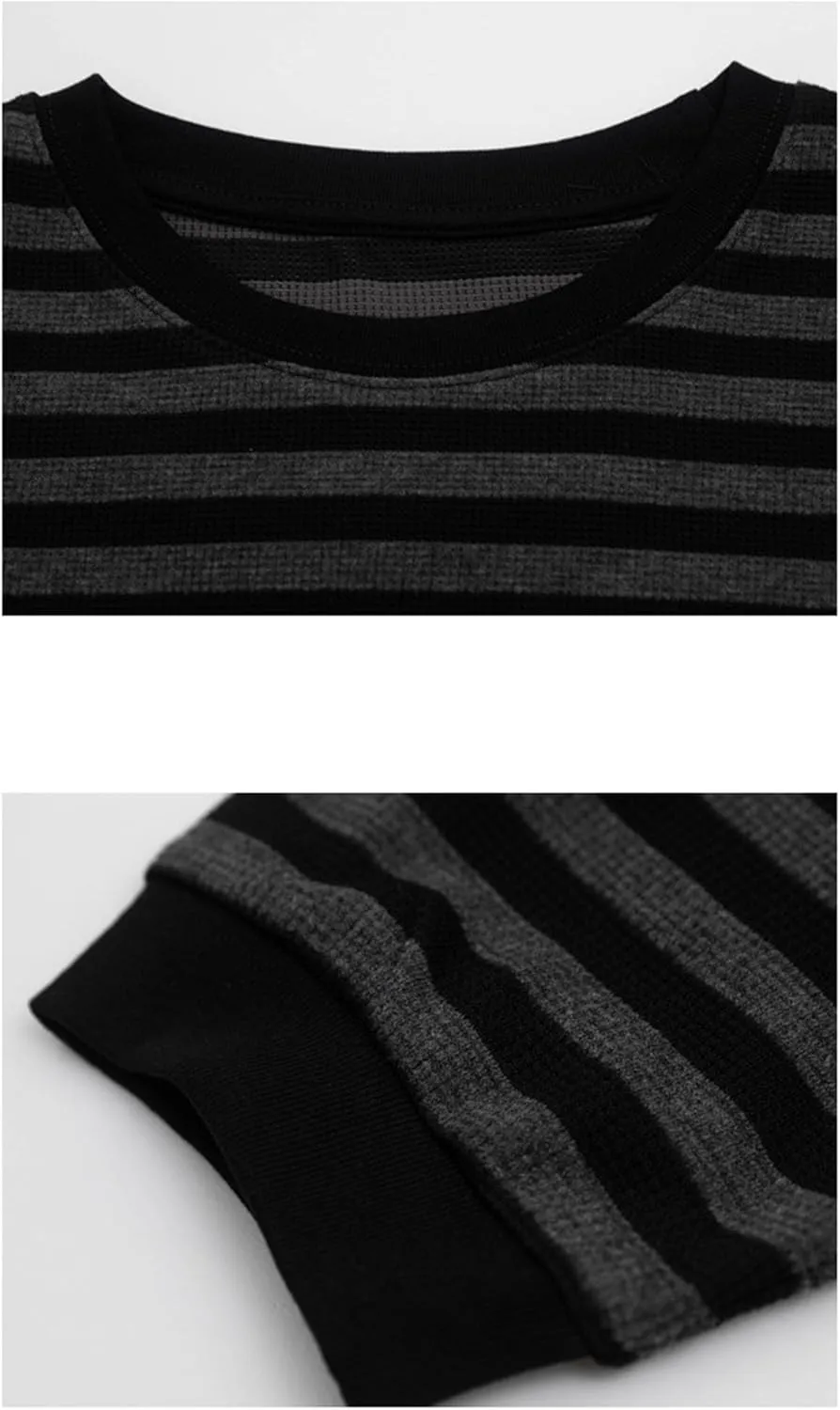 Womens Crew Neck Sweatshirts Color Block Striped Waffle Knit Long Sleeve Shirts Pullover Trendy Tops Fall Clothes