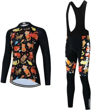 Women's Cycling Jersey Set Bike Shirt Long Sleeve Cycling Clothing Bicycle Bib Pants with Gel Padded